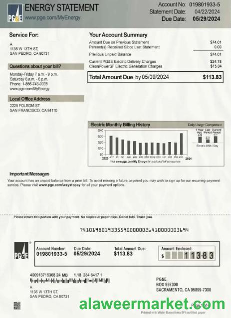 Canada PG&E energy bill